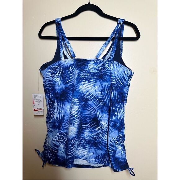 Lands End Deep Sea Navy Blue Palm Tankini Top With Removable Padding Size 10 - Picture 4 of 4